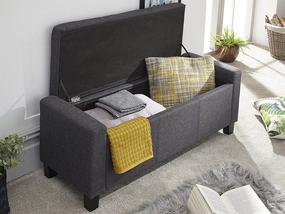 GFW GFW Verona Charcoal Grey Upholstered Fabric Storage Bench (Flat Packed)