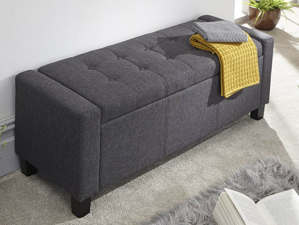 GFW GFW Verona Charcoal Grey Upholstered Fabric Storage Bench (Flat Packed)