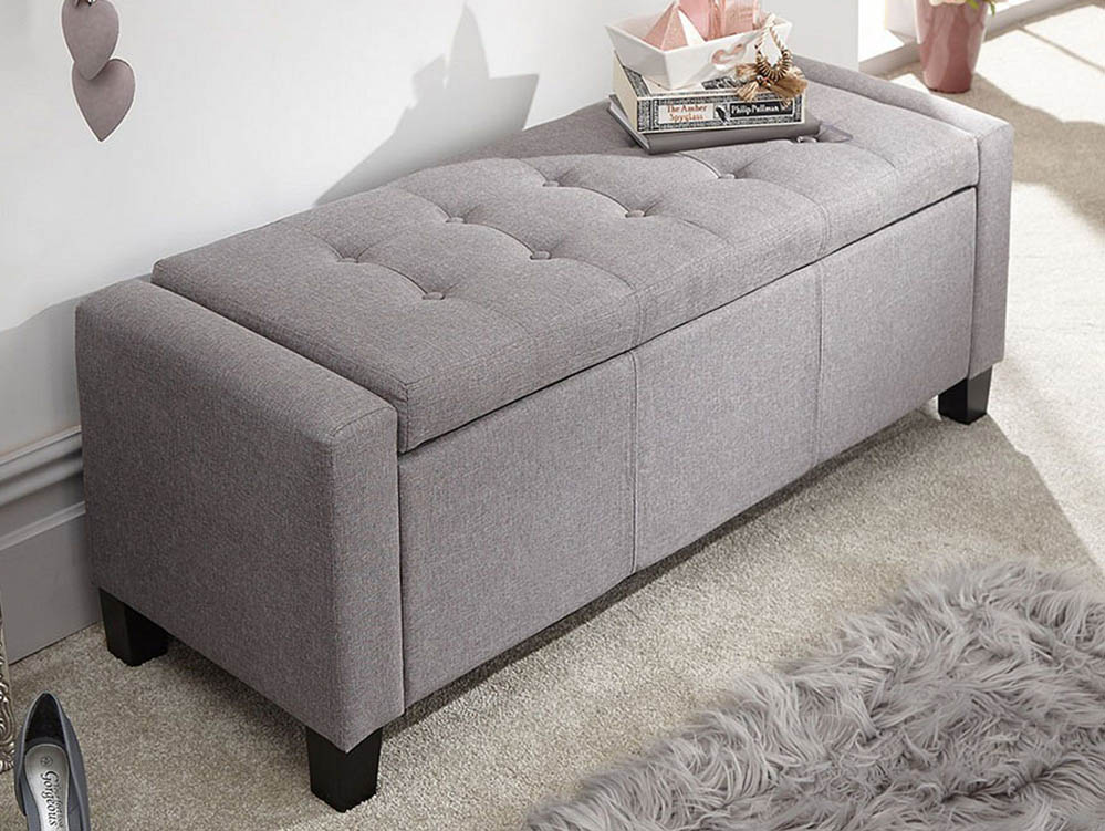 GFW GFW Verona Grey Upholstered Fabric Storage Bench (Flat Packed)