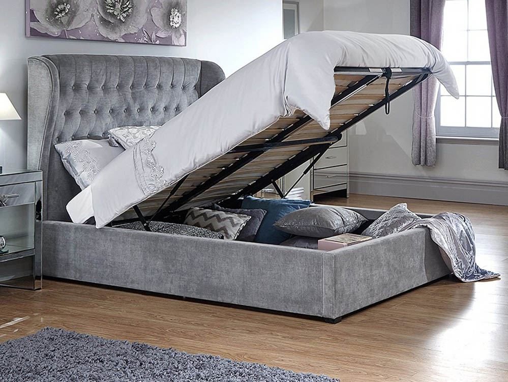 GFW GFW Dakota 5ft King Size Platinum Upholstered Fabric Ottoman Bed Frame