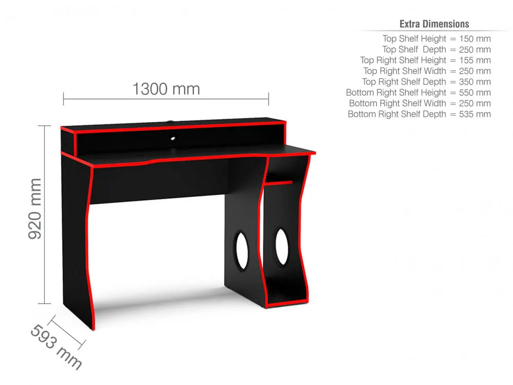 Birlea Birlea Enzo Black and Red Gaming Computer Desk