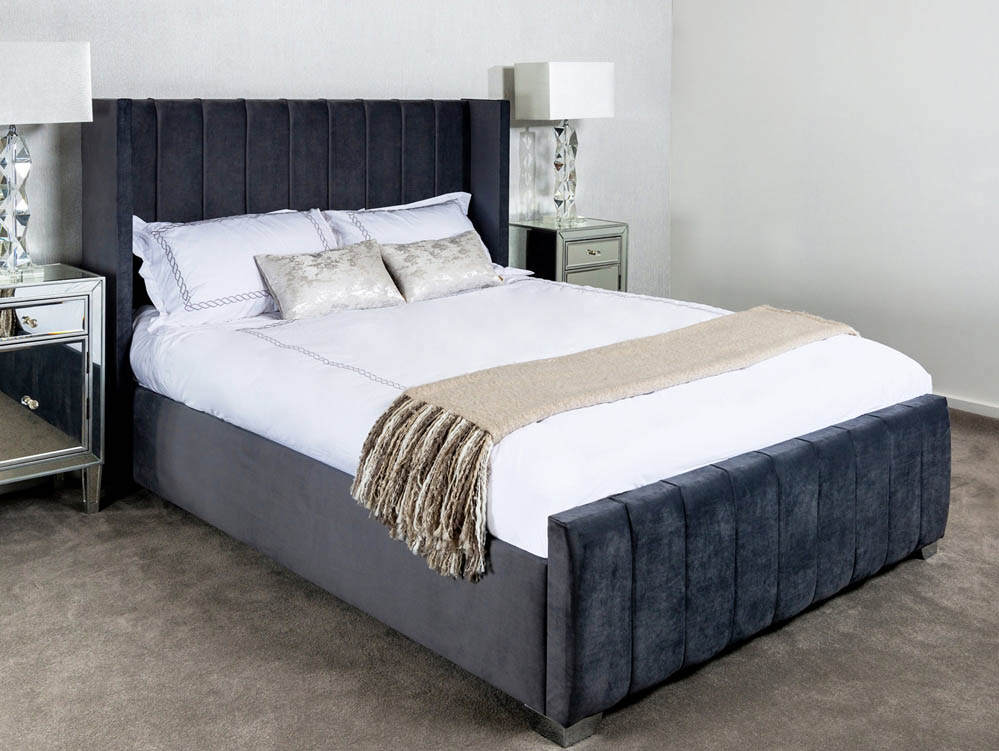 Sareer Sareer Lily 4ft6 Double Dark Grey Velvet Upholstered Fabric Bed Frame