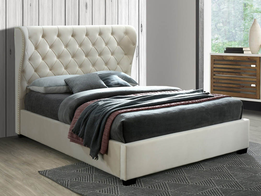 Sareer Sareer Infinity 6ft Super King Size Cream Velvet Upholstered Fabric Bed Frame