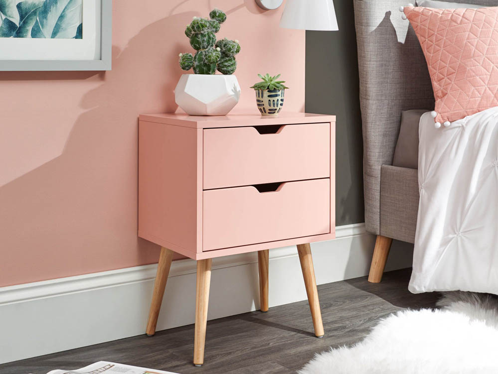 GFW GFW Nyborg Coral Pink Pair of 2 Bedside Cabinets (Flat Packed)