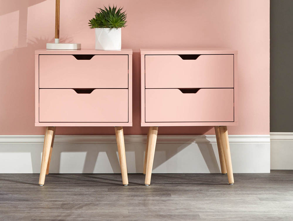 GFW GFW Nyborg Coral Pink Pair of 2 Bedside Cabinets (Flat Packed)