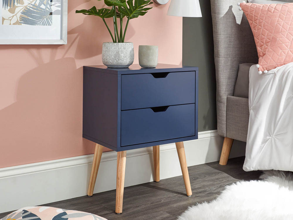 GFW GFW Nyborg Nightshadow Blue 2 Drawer Bedside Cabinet (Flat Packed)