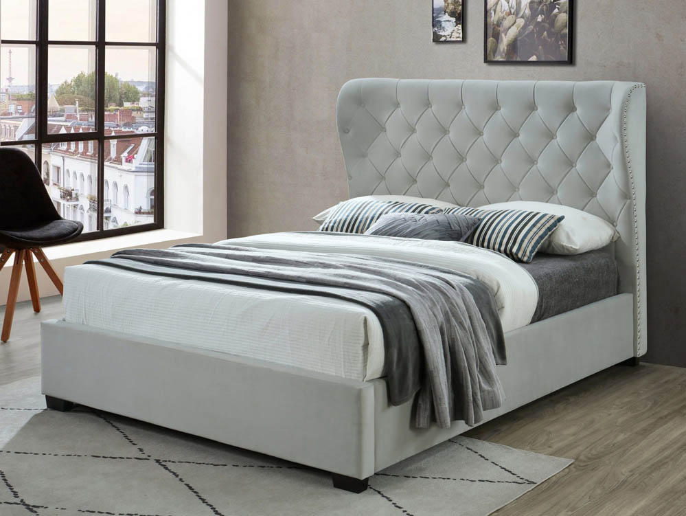 Sareer Sareer Infinity 4ft6 Double Light Grey Velvet Upholstered Fabric Bed Frame