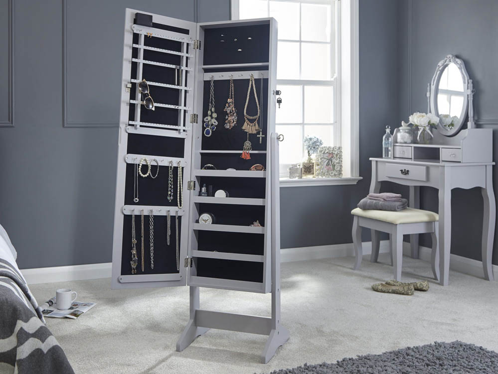 GFW GFW Amore Grey Jewellery Armoire With LED (Flat Packed)