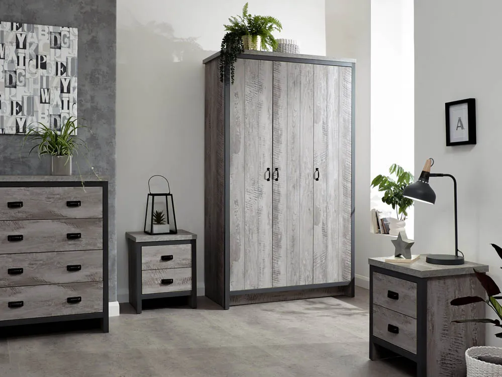 GFW GFW Boston Grey Wood Effect 4 Piece Bedroom Furniture Package