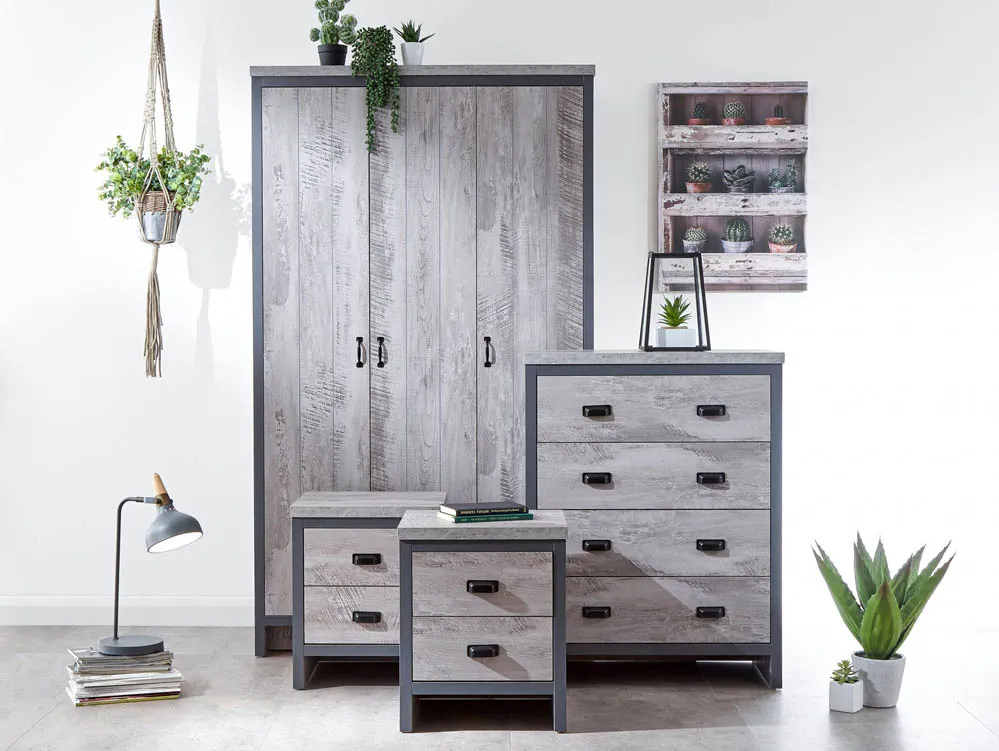 GFW GFW Boston Grey Wood Effect 4 Piece Bedroom Furniture Package