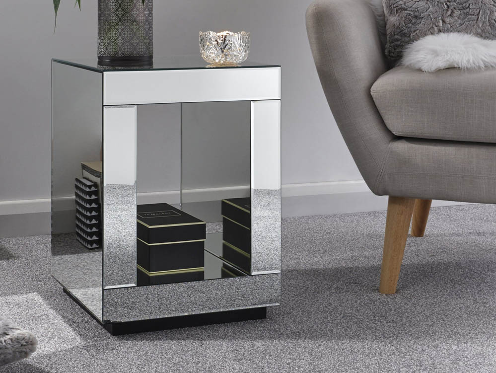 GFW GFW Capri Mirrored Cube Lamp Table (Flat Packed)