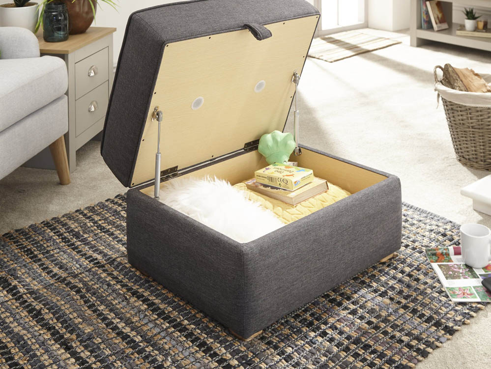 GFW GFW Dauphine Charcoal Grey Hopsack Square Storage Footstool