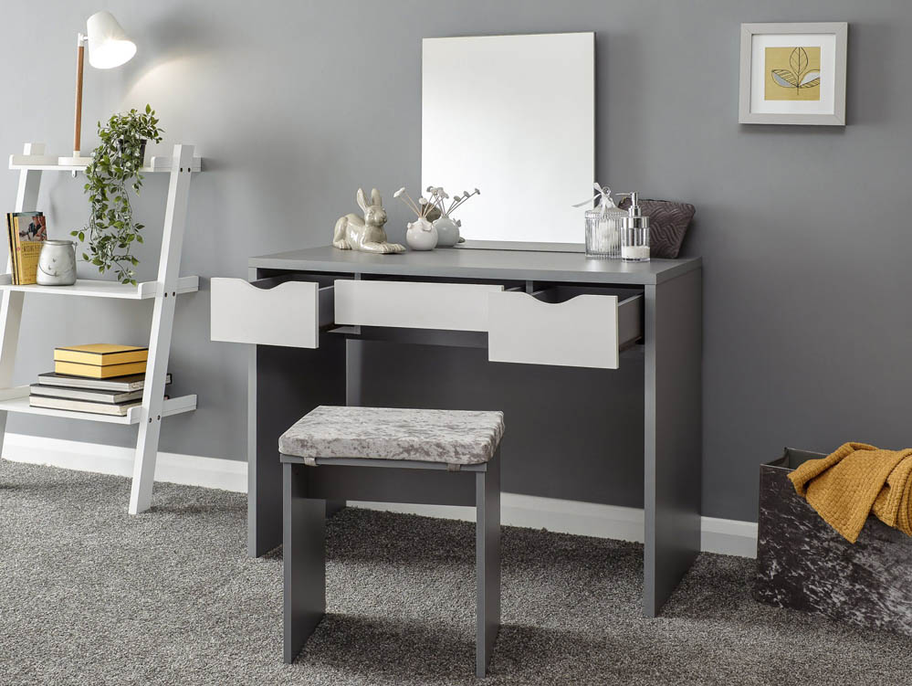 GFW GFW Elizabeth Grey and White Dressing Table and Stool (Flat Packed)