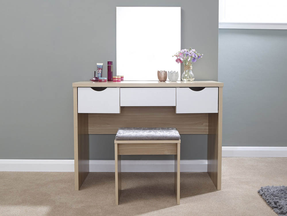 GFW GFW Elizabeth Oak and White Dressing Table and Stool (Flat Packed)
