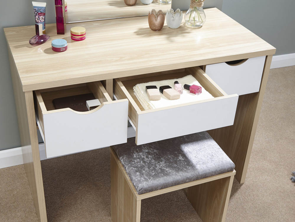 GFW GFW Elizabeth Oak and White Dressing Table and Stool (Flat Packed)