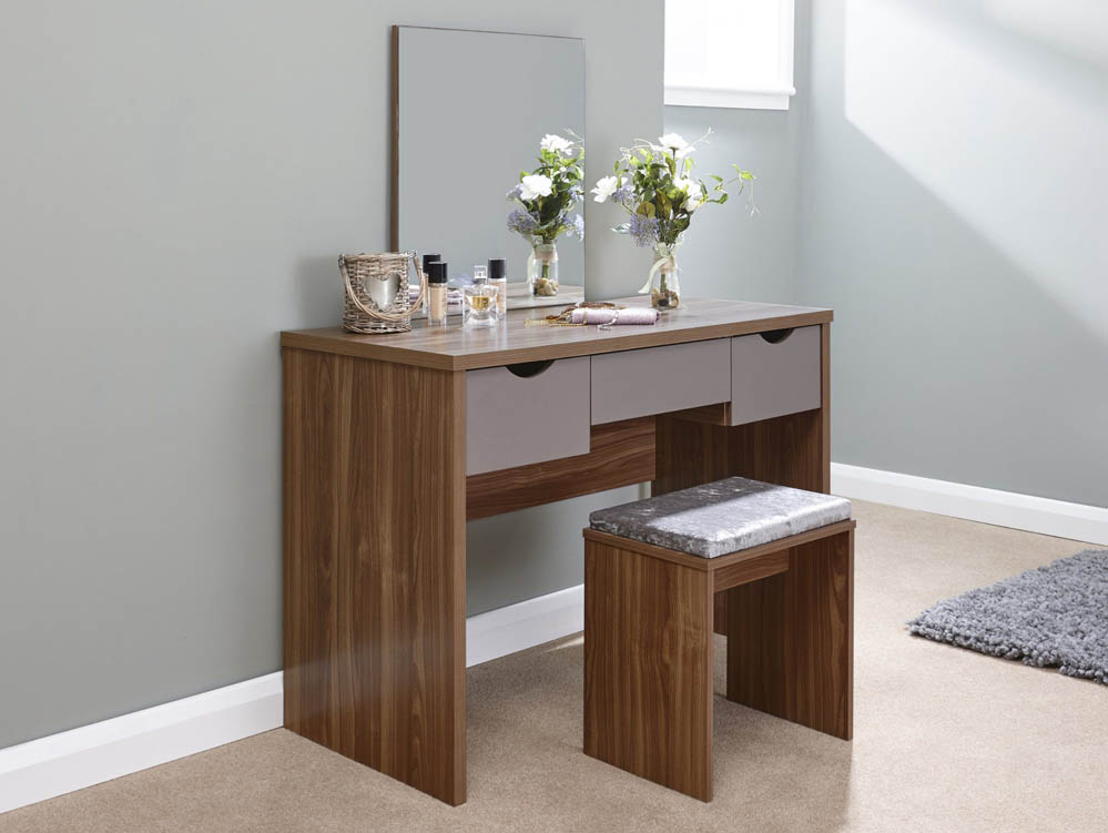 GFW GFW Elizabeth Walnut and Grey Dressing Table and Stool (Flat Packed)