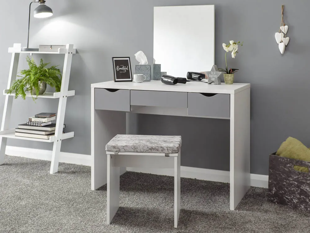 GFW GFW Elizabeth White and Grey Dressing Table and Stool
