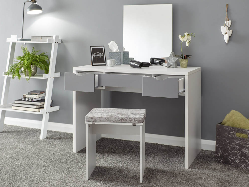 GFW GFW Elizabeth White and Grey Dressing Table and Stool (Flat Packed)