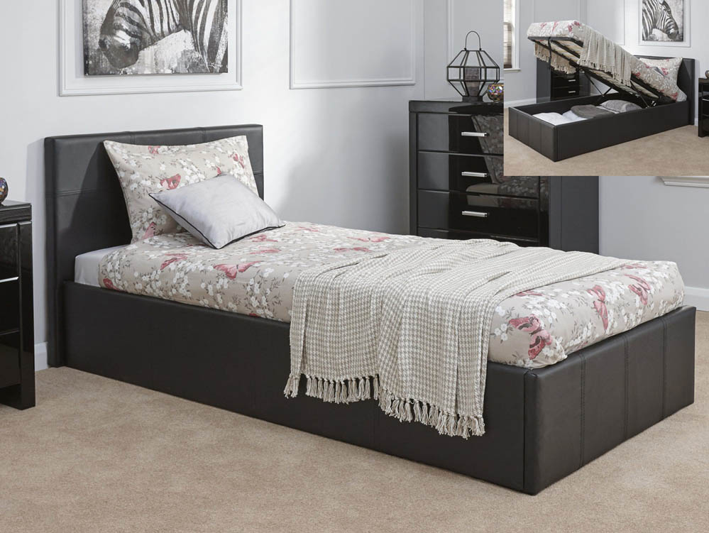 GFW GFW Ecuador 3ft Single Black Upholstered Faux Leather End Lift Ottoman Bed Frame