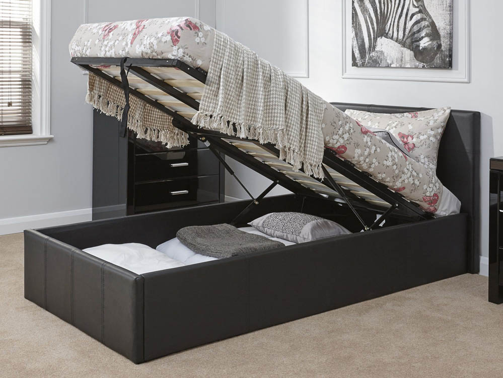 GFW GFW Ecuador 3ft Single Black Upholstered Faux Leather End Lift Ottoman Bed Frame