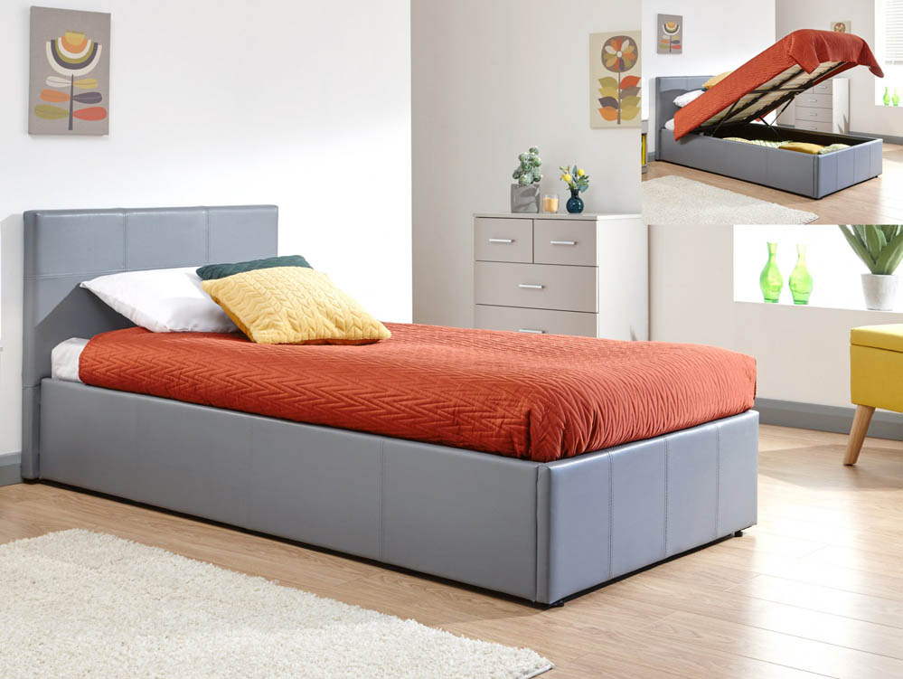 GFW GFW Ecuador 3ft Single Grey Upholstered Faux leather End Lift Ottoman Bed Frame