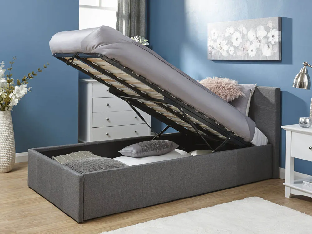 GFW GFW Ecuador 3ft Single Grey Hopsack Fabric End Lift Ottoman Bed Frame