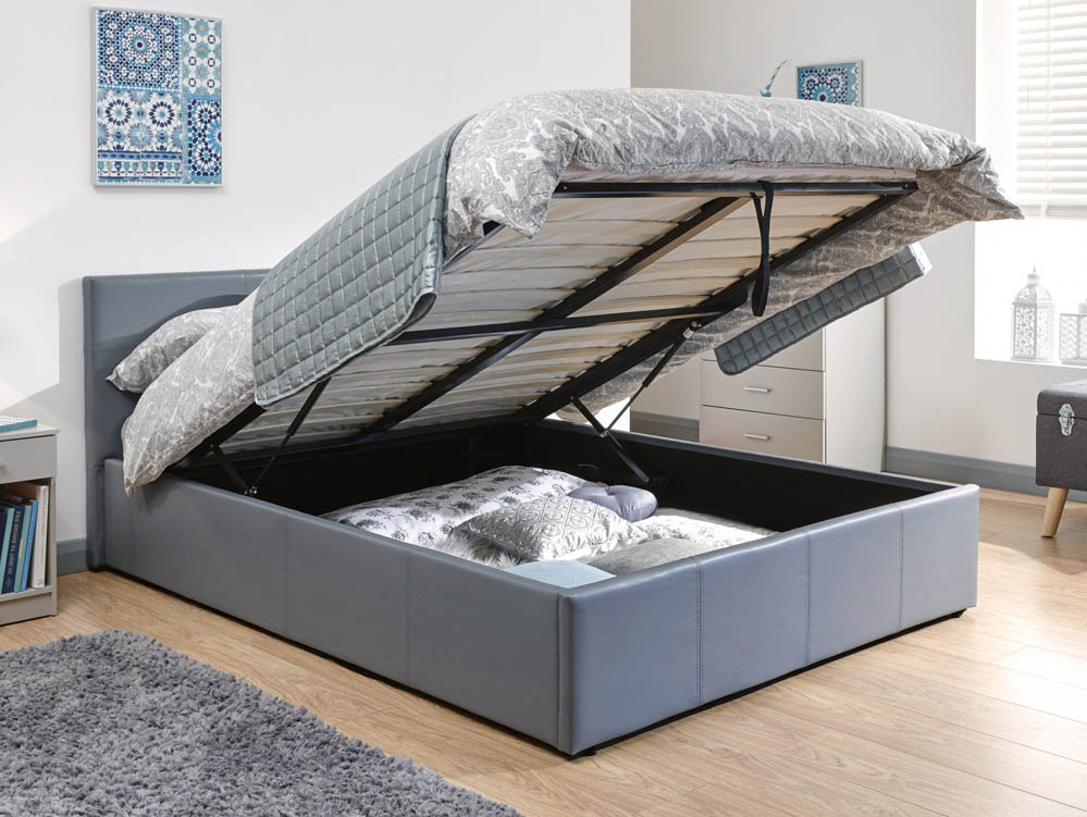 GFW GFW Ecuador 4ft Small Double Grey Upholstered Faux Leather End Lift Ottoman Bed Frame