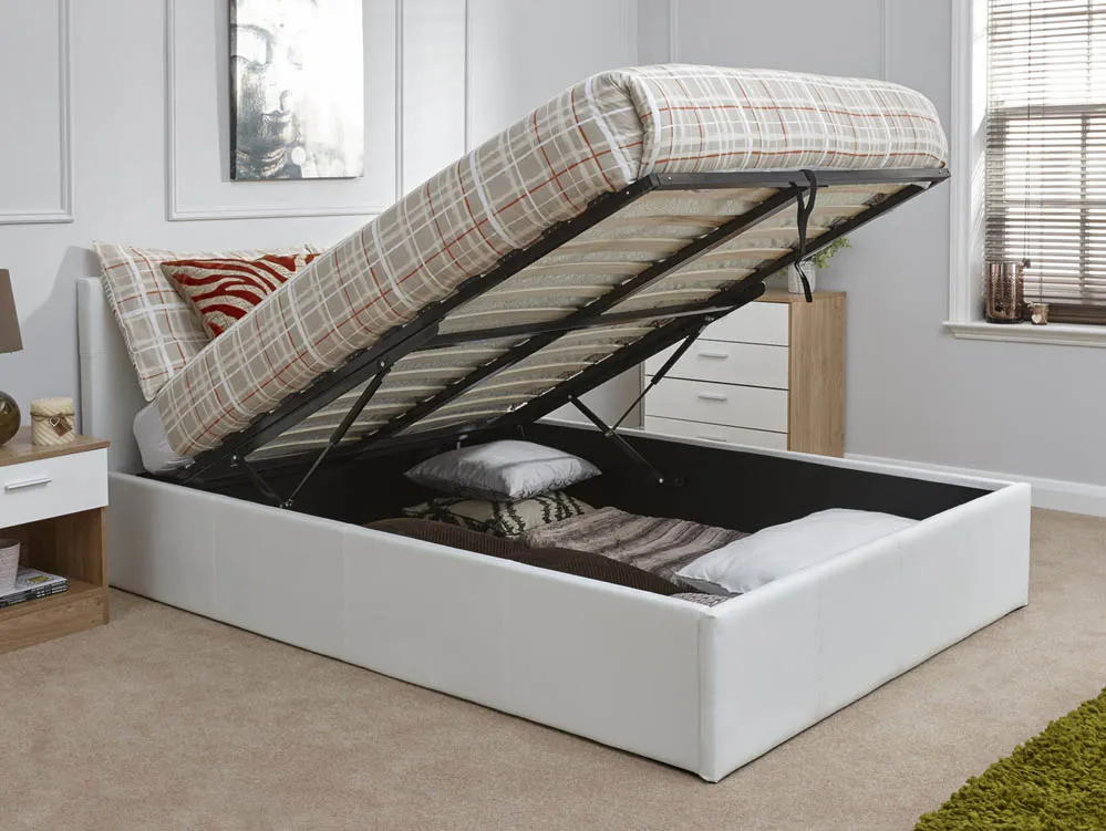 GFW GFW Ecuador White Faux Leather End Lift Ottoman Bed Frame