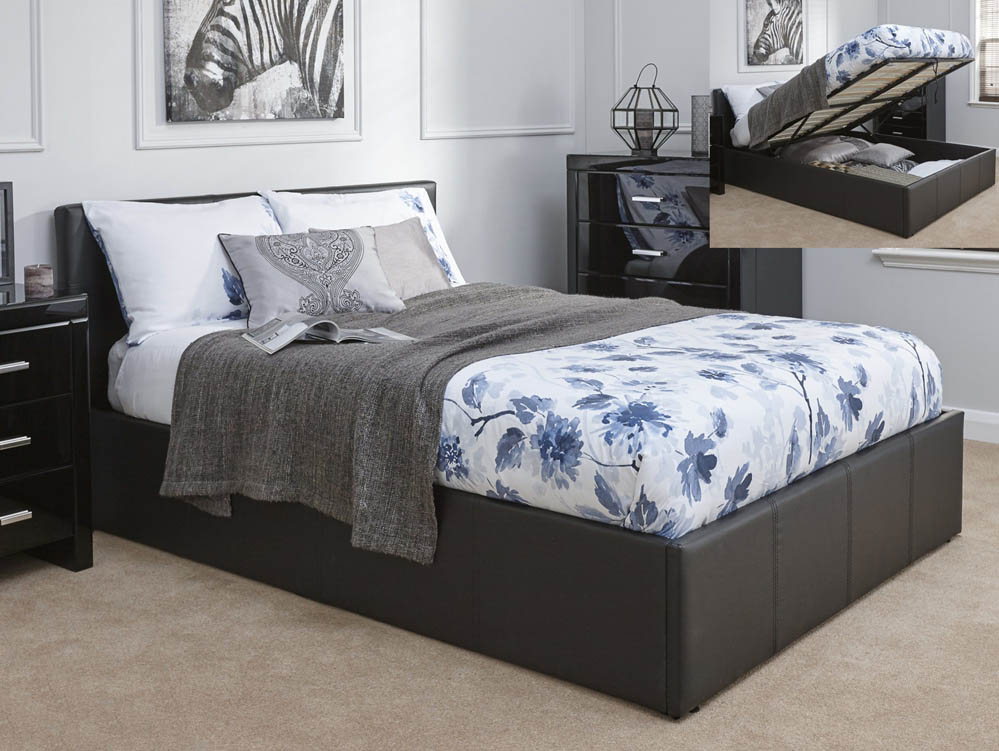 GFW GFW Ecuador 4ft6 Double Black Upholstered Faux Leather End Lift Ottoman Bed Frame