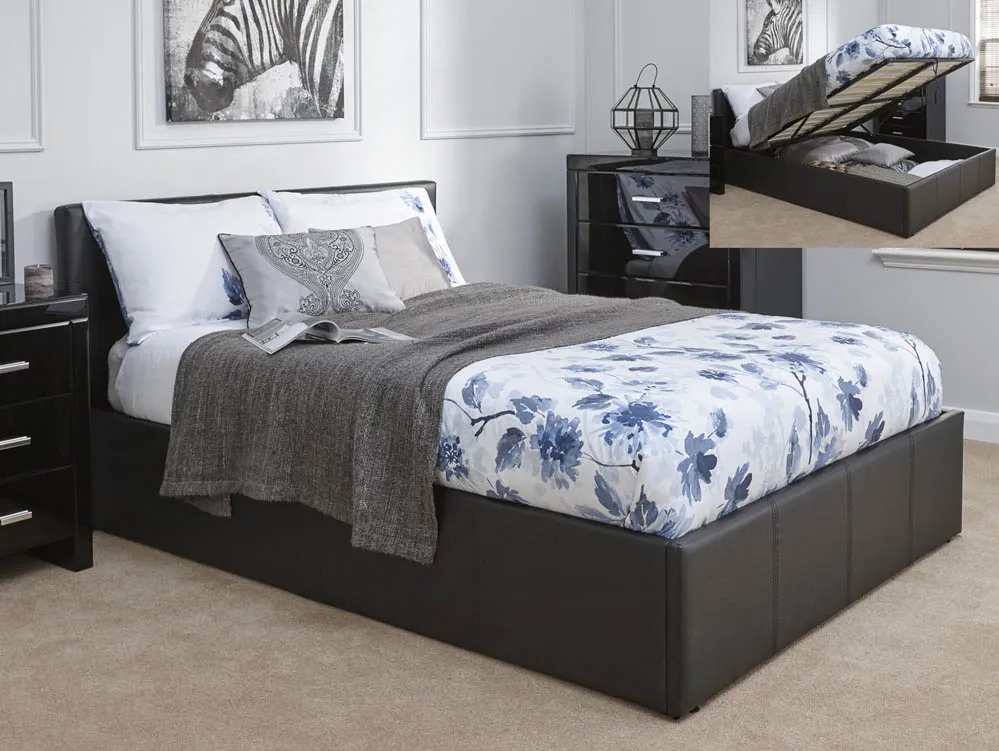 GFW GFW Ecuador 4ft6 Double Black Faux Leather End Lift Ottoman Bed Frame