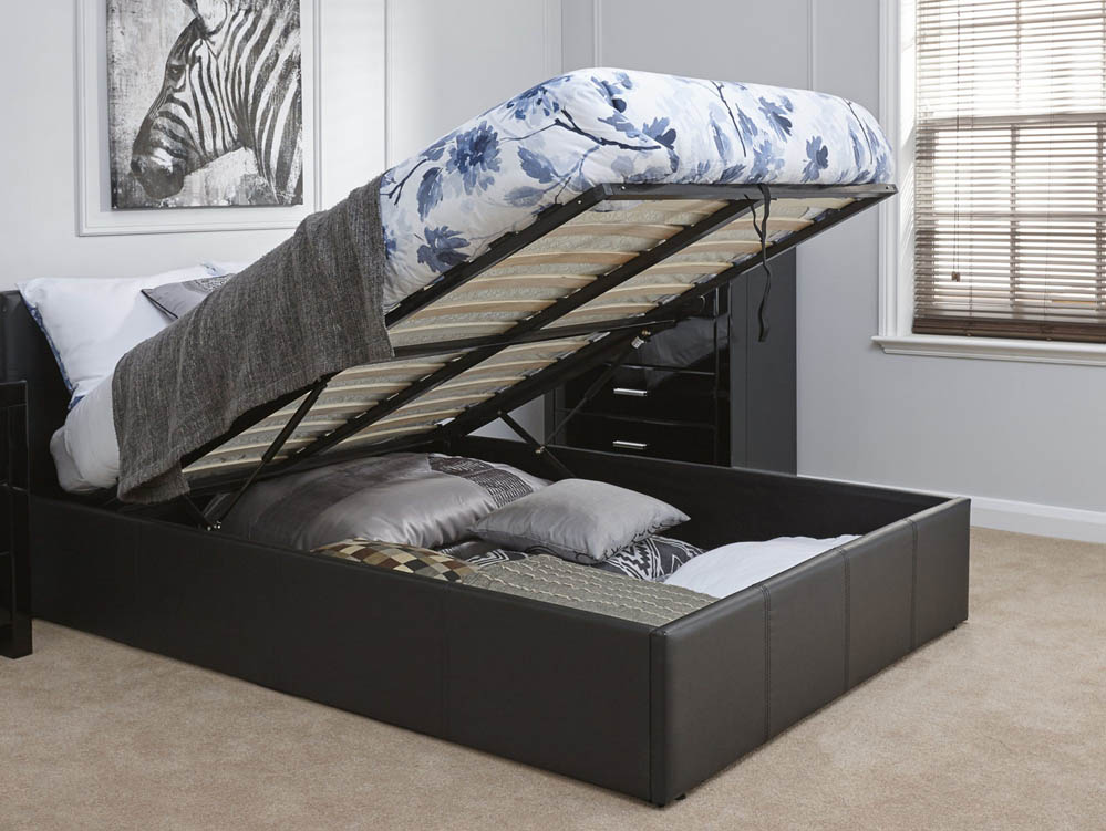GFW GFW Ecuador 4ft6 Double Black Upholstered Faux Leather End Lift Ottoman Bed Frame