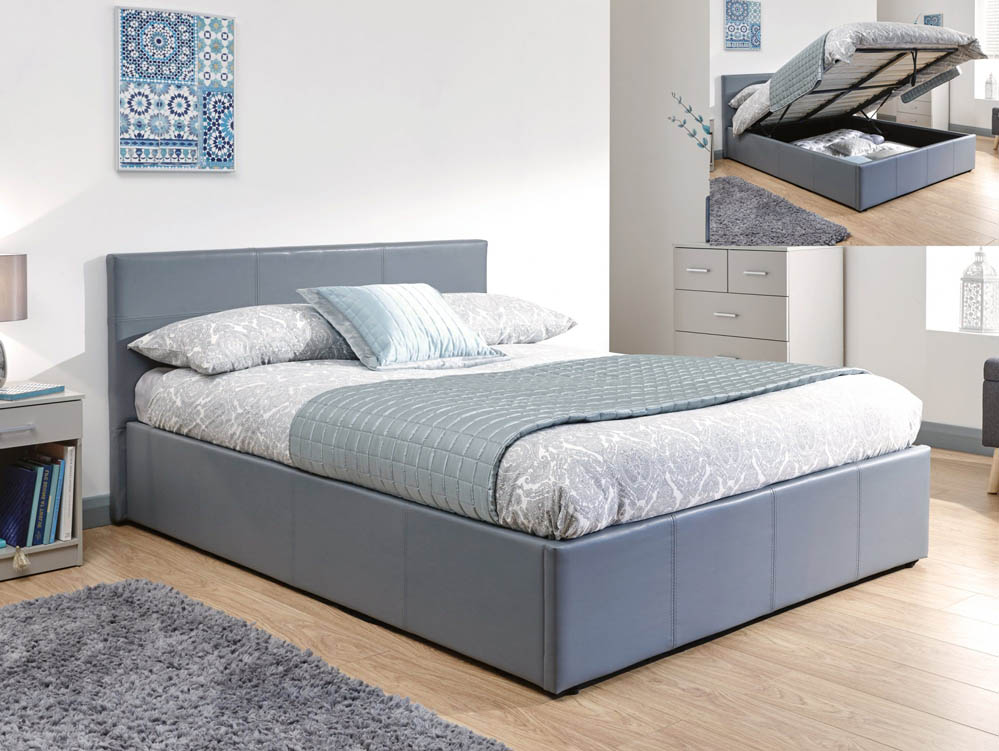 GFW GFW Ecuador 4ft6 Double Grey Upholstered Faux Leather End Lift Ottoman Bed Frame