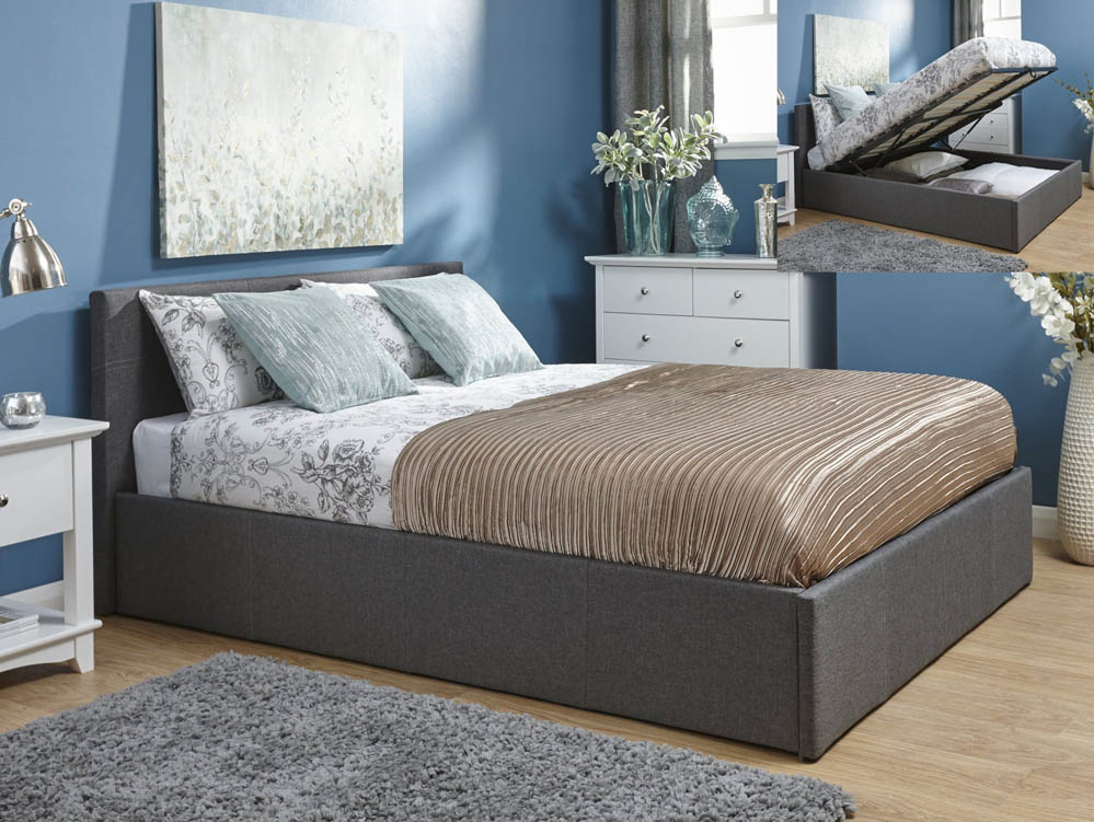 GFW GFW Ecuador 4ft6 Double Grey Hopsack Upholstered Fabric End Lift Ottoman Bed Frame