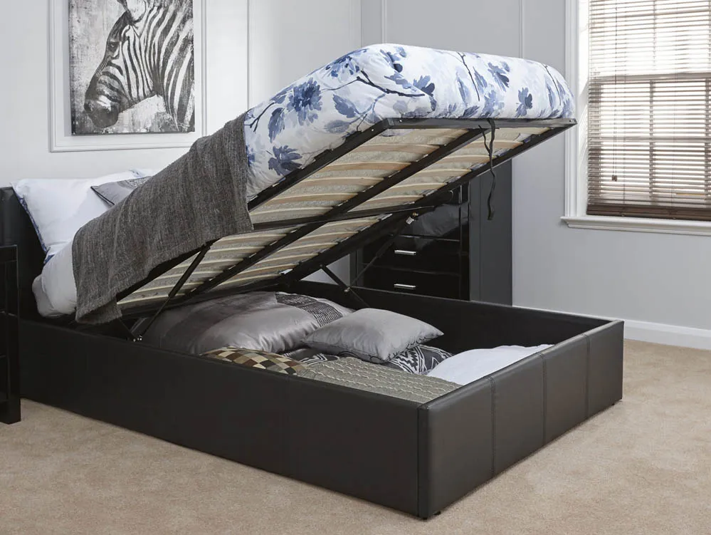 GFW Ecuador 5ft King Size Black Faux Leather End Lift Ottoman Bed