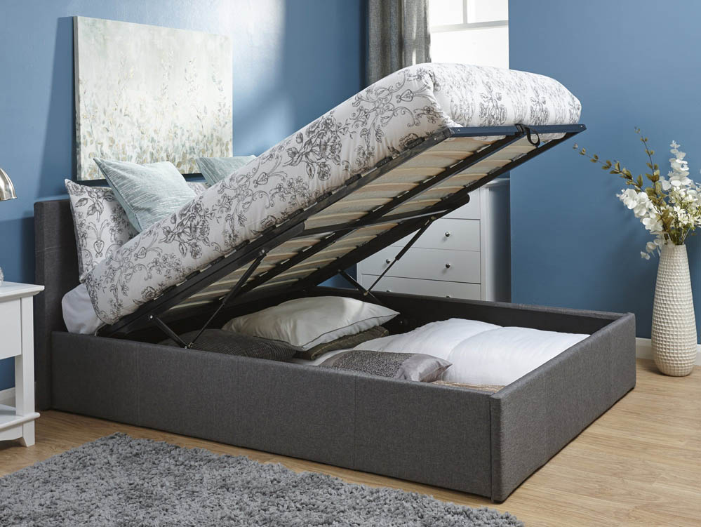 GFW GFW Ecuador 5ft King Size Grey Hopsack Upholstered Fabric End Lift Ottoman Bed Frame