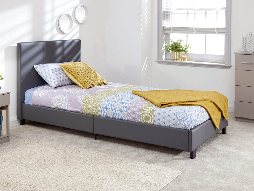 GFW GFW Bed in a Box 3ft Single Grey Upholstered Faux Leather Bed Frame
