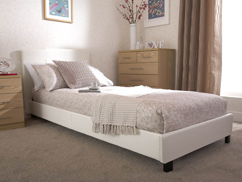 Gfw Bed In A Box 3ft Single White, White Faux Leather Single Bed Frame