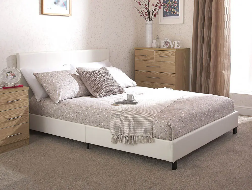 GFW GFW Bed in a Box 4ft6 Double White Faux Leather Bed Frame