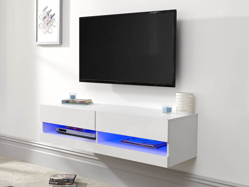 GFW GFW Galicia 120cm White Wall TV Cabinet With LED (Flat Packed)