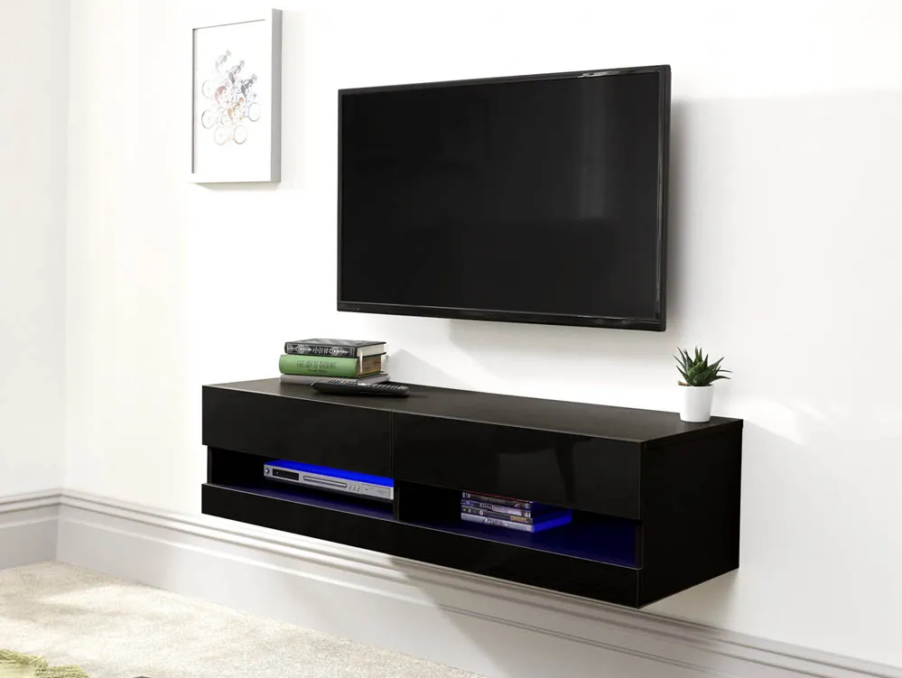 GFW GFW Galicia 150cm Black Wall TV Cabinet With LED Lighting
