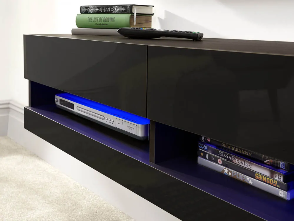 GFW GFW Galicia 150cm Black Wall TV Cabinet With LED Lighting