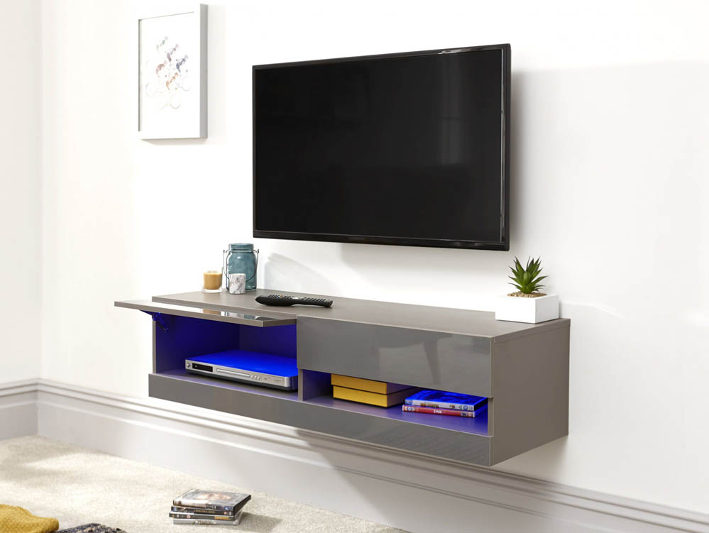 GFW GFW Galicia 150cm Grey Wall TV Cabinet With LED (Flat Packed)
