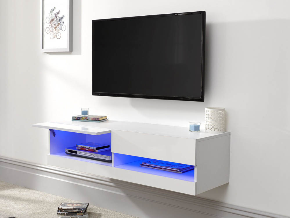 Gfw Galicia 150cm White Wall Tv Cabinet, Flat Screen Tv Cabinet Wall Mount