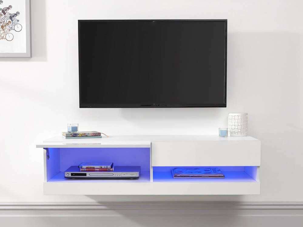 GFW GFW Galicia 150cm White Wall TV Cabinet With LED (Flat Packed)
