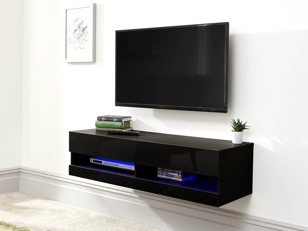 GFW GFW Galicia 180cm Black Wall TV Cabinet With LED (Flat Packed)