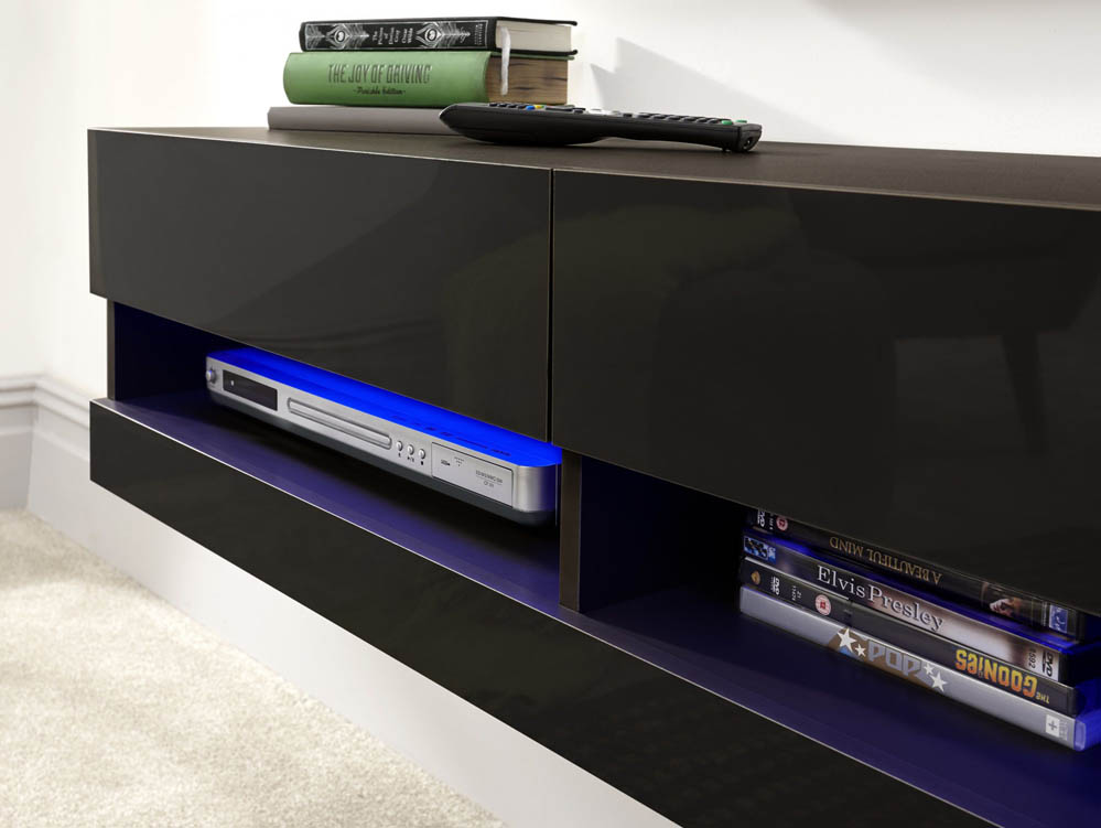 GFW GFW Galicia 180cm Black Wall TV Cabinet With LED (Flat Packed)