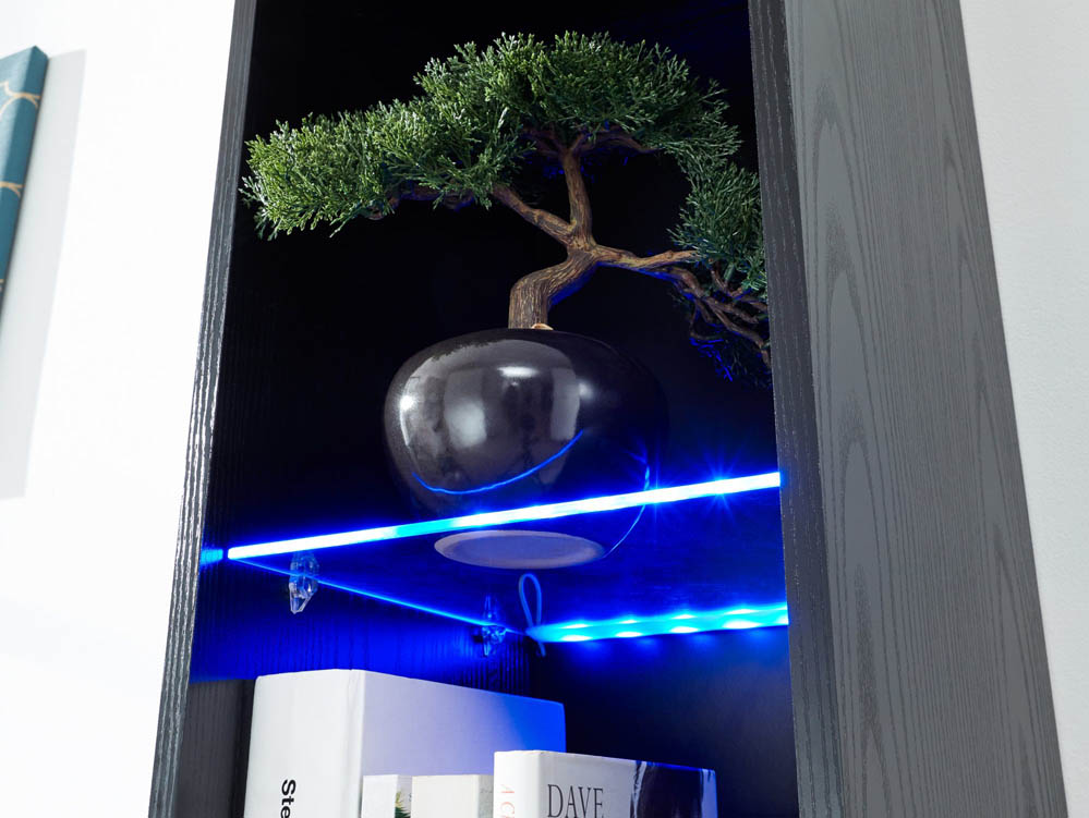 GFW GFW Galicia Black Tall Shelf Unit With LED (Flat Packed)