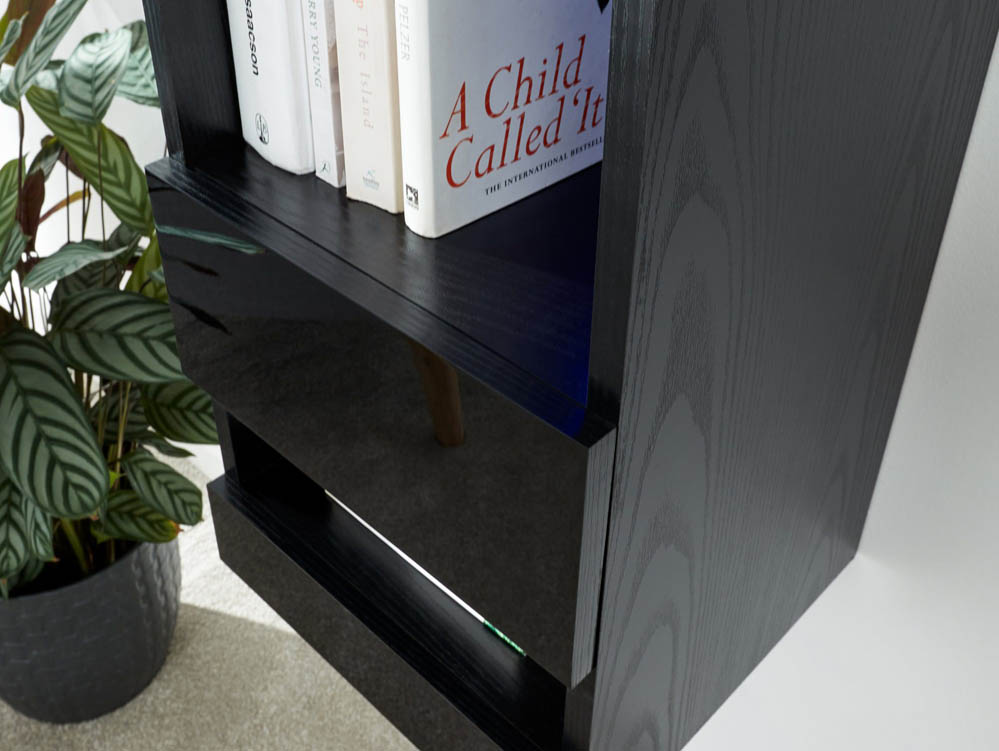 GFW GFW Galicia Black Tall Shelf Unit With LED (Flat Packed)