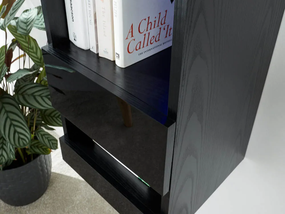 GFW GFW Galicia Black Tall Shelf Unit With LED Lighting