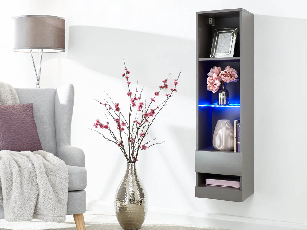 GFW GFW Galicia Grey Tall Shelf Unit With LED (Flat Packed)